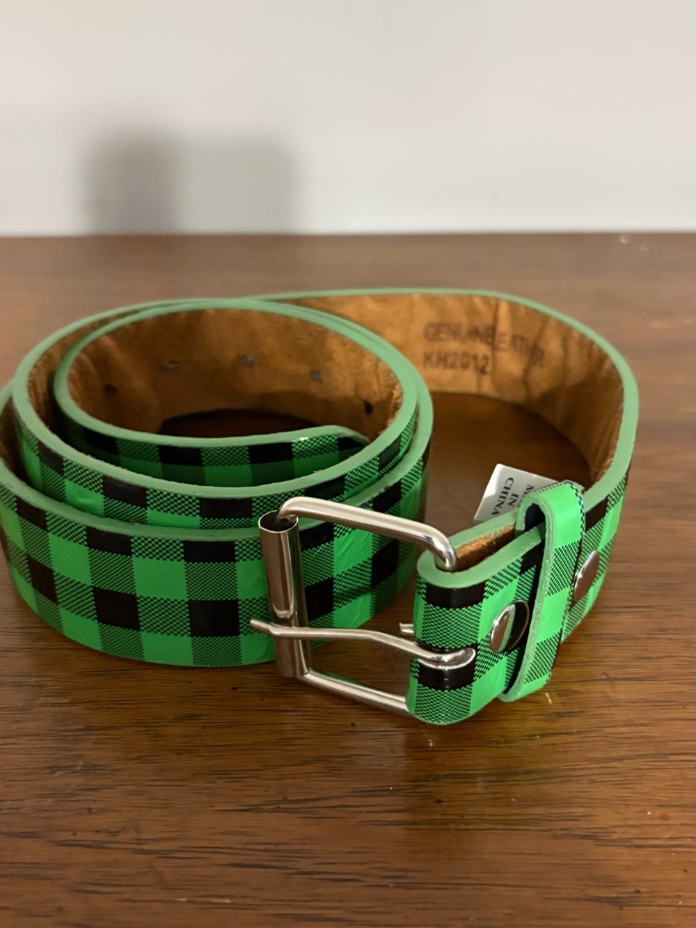 Green Buffalo Plaid Leather Belt for Men(Unisex)